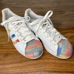 Adidas Superstar 'Multi Logo' GX2717 White Multiple Colored Logo Sneakers Y5‎